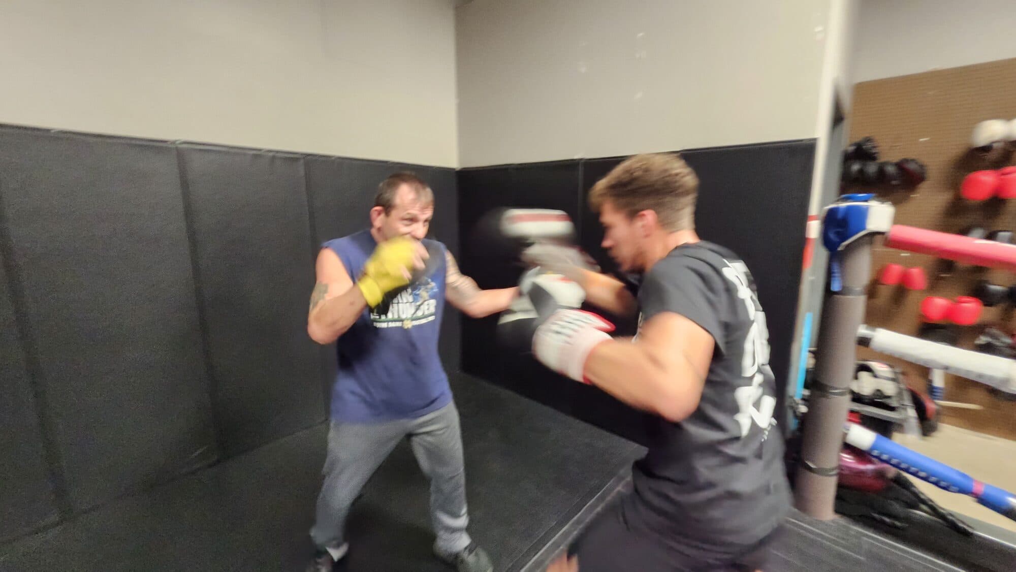 Two Barrick BJJ students practicing boxing together